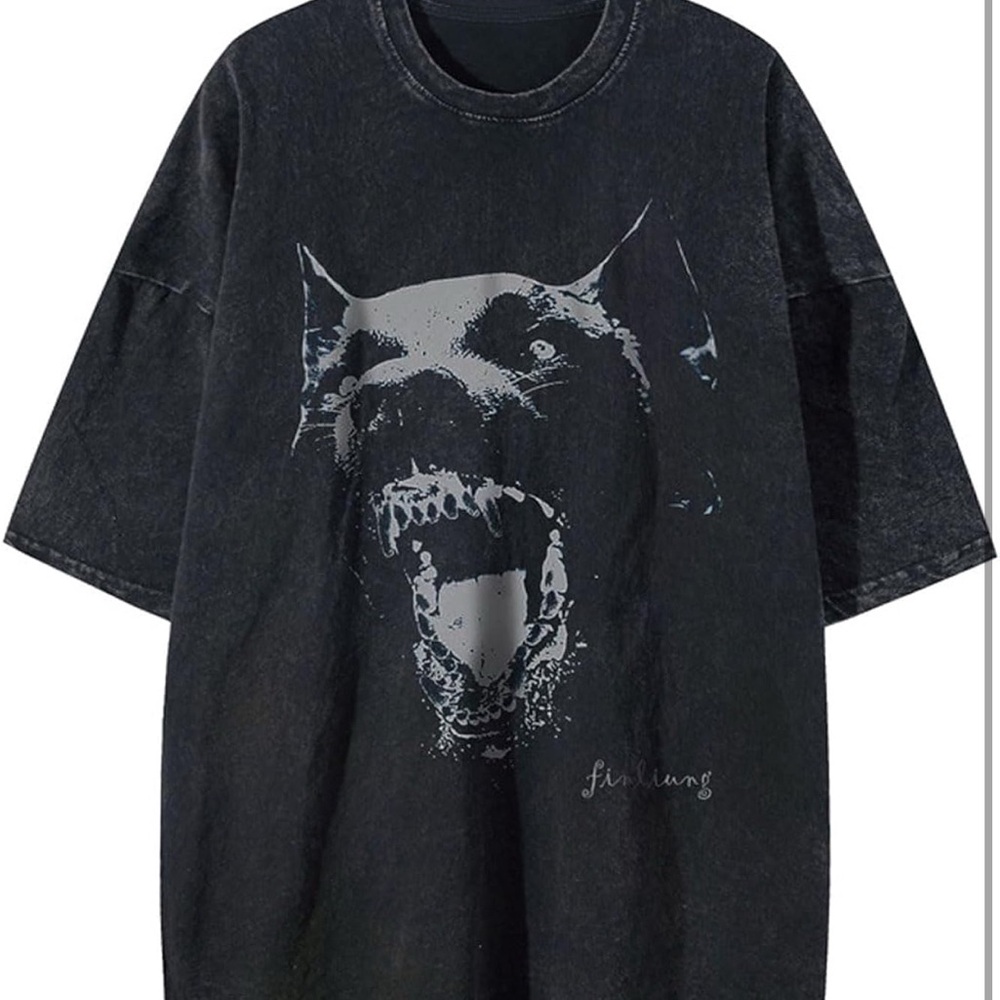 Black Graphic T-Shirt with Dog Print